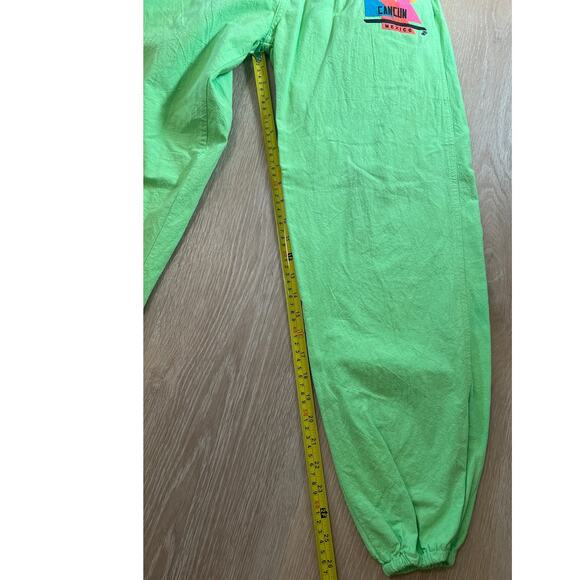 Vintage Lime Green Jogger Cotton Pants Cancun Mexico Size Small - Picture 9 of 10